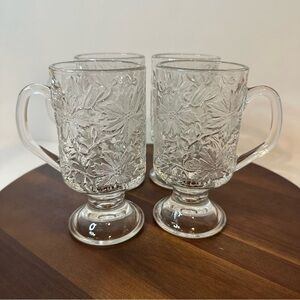 Vintage Princess House Fantasia Glass Irish Coffee Mugs (4) Footed Clear Glass